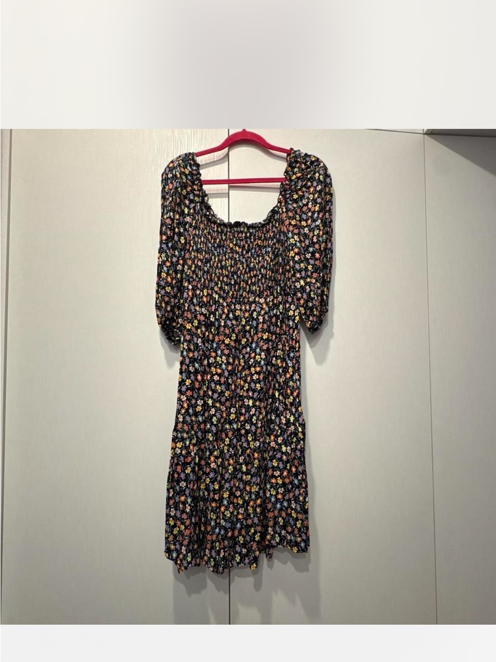 GAP Black Floral Smocked Mini Dress with Multicolor Blooms